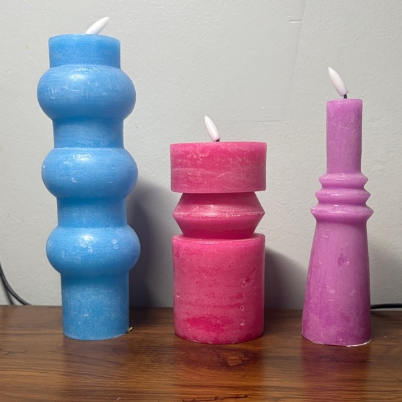 Colorful Candle Set - Blue, Pink, and Purple 3 Pack Battery Powered Candles - Picture 1 of 4